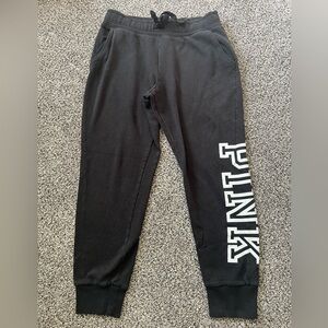 PINK Victoria's Secret Medium Black Jogger Sweatpants with Bold White Logo